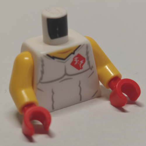 Lego Torso Tank Top, Red Asian Symbol on Chest and Back print, Yellow Arms, Red Hands / White