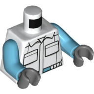 Lego Torso Jacket with Chest Pockets, Medium Azure Belt print, Medium Azure Arms, Dark Bluish Gray Hands / White