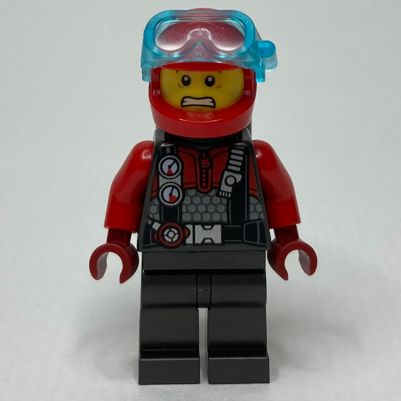 Lego Diver - Pearl Dark Grey Torso, Legs, Black Airtanks, Red Helmet