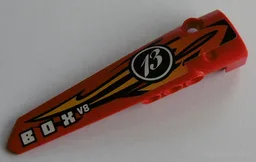 Technic, Panel Fairing # 6 Long Smooth, Side B with Orange and Yellow Flames, '13' and 'BOX V8' Pattern (Sticker) - Set 8864