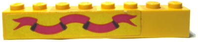 Lego Brick 1 x 8 with Dark Pink Ribbon on Yellow Background Pattern (Sticker) - Sets 375-2 / 6075-2