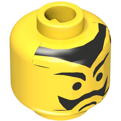 Lego Minifig Head Bat Lord, Moustache Frown and Pointed Eyebrows and Hairline Print [Blocked Open Stud] / Yellow