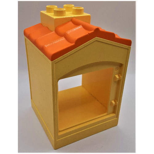 Lego Duplo Building with Chimney, Cutout for Door / Window, Medium Orange Roof Shingles