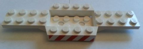 Lego Vehicle, Base 4 x 12 x 3/4 with 2 x 4 Recessed Center with Smooth Underside with Red and White Danger Stripes Pattern on Both Sides (Stickers) - Set 7747