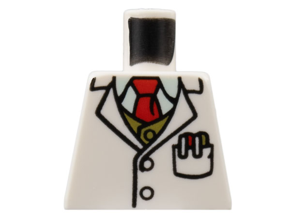 Lego Torso Lab Coat, Light Aqua Shirt, Red Tie, Dark Tan Vest, Pens in Pocket Pattern