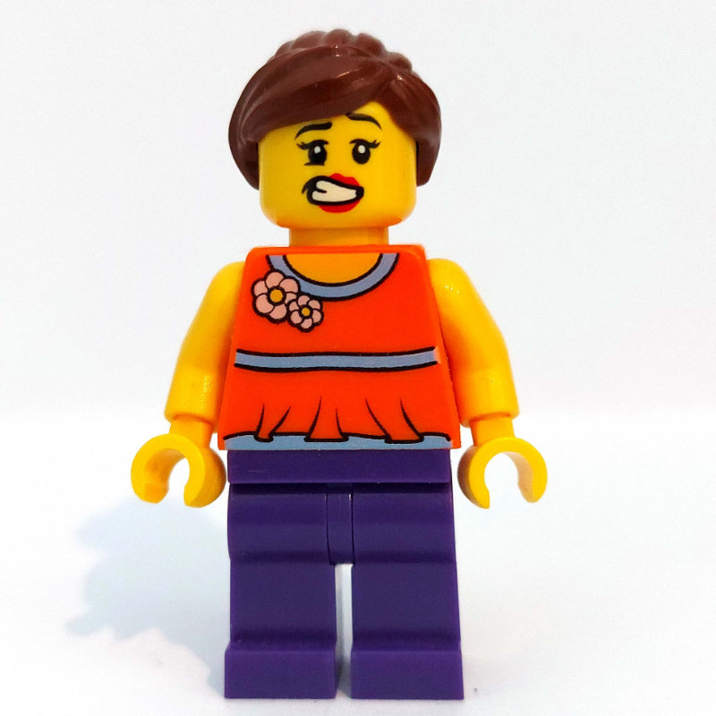 Lego Orange Torso, Dark Purple Legs, Reddish Brown Hair