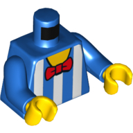 Lego Torso Shirt, White Vertical Stripes and Red Bow Tie Print, Blue Arms, Yellow Hands / Blue