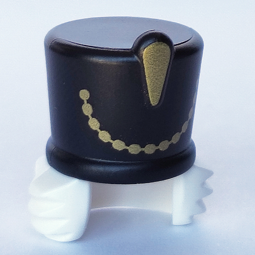 Lego Hair and Hat, High Shako with White Hair and Gold Chain print / Black