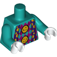 Lego Torso Shirt with Magenta Diamonds, Suspenders, Bright Light Orange Pom-poms Print, Dark Turquoise Arms, White Hands / Dark Turquoise