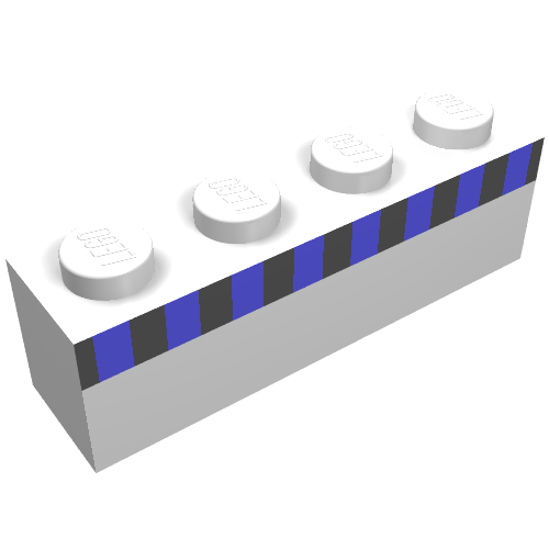 Lego Brick 1 x 4 with Black Stripe and 8 Blue Squares Print / White