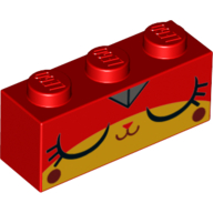Lego Brick 1 x 3 with Unikitty Angry, Closed Eyes print / Red