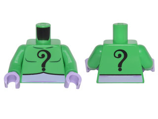 Lego Torso Batman Black Question Mark on Chest and Back and Lavender Belt Pattern / Bright Green Arms / Lavender Hands