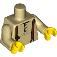 Torso, Shirt with 3 Buttons and Brown Suspenders Print, Tan Arms, Yellow Hands / Tan