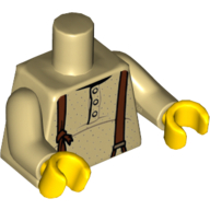 Lego Torso Shirt with 3 Buttons and Brown Suspenders Print, Tan Arms, Yellow Hands / Tan