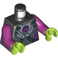 Torso Spacesuit, Two Hoses, Magenta Circle Print, Magenta Arms, Lime Hands / Black