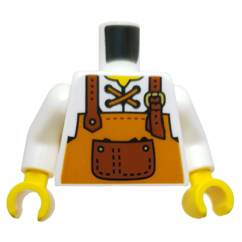 Lego Torso, Dark Orange Apron, Reddish Brown Pocket, Straps, Nougat Laces print, White Arms, Yellow Hands / White