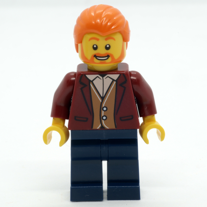 Lego Man, Dark Red Jacket, Dark Blue Legs, Orange Hair