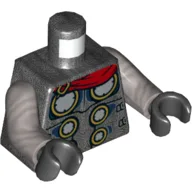 Torso Armor with Gold Rings and Red Cape End Print (Thor), Flat Silver Arms, Black Hands / Pearl Titanium