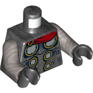 Lego Torso Armor with Gold Rings and Red Cape End Print (Thor), Flat Silver Arms, Black Hands / Pearl Titanium
