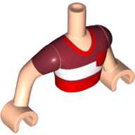 Lego Minidoll Torso Man with Dark Red and White Striped V-Neck Shirt Print, Light Nougat Arms and Hands / Light Nougat