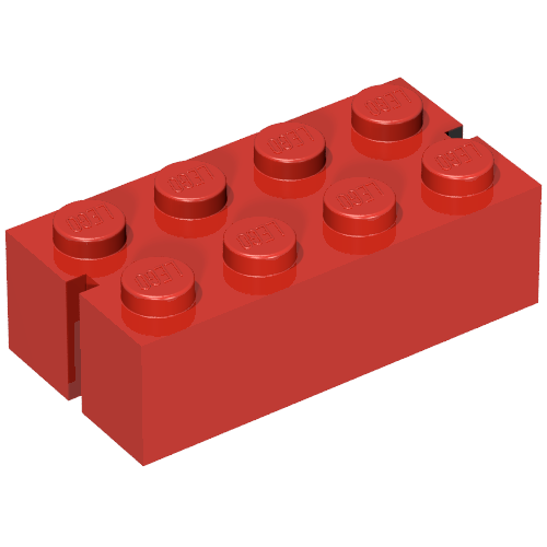 Lego Brick 2 x 4 without Bottom Tubes, Slotted (with 2 slots) / Red