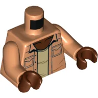 Torso, Shirt with Pockets, Open over Tan Undershirt Print, Nougat Arms, Reddish Brown Hands / Nougat