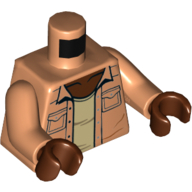 Lego Torso Shirt with Pockets, Open over Tan Undershirt Print, Nougat Arms, Reddish Brown Hands / Nougat