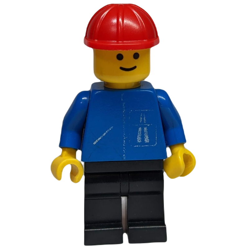 Lego Man, Blue Jacket with Highway Logo, Black Legs, Red Hard Hat