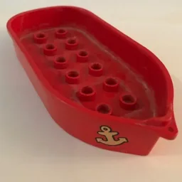 Duplo Boat with 12 Studs and Anchor Print / Red