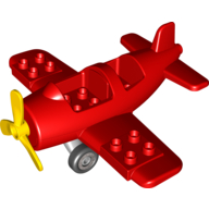 Lego Duplo Airplane Small with 2 x 2 Studs in Cockpit, and 1 x 2 Studs in Cargo Bay, Light Bluish Gray Wheels Assembly / Red