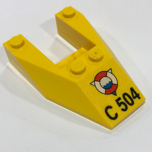 Lego Brick Wedged, Sloped 6 x 4 Cutout, No Stud Notches with 'C 504' Print / Yellow