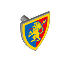Lego Shield Triangular with Lion Standing Yellow on Blue/Red Halves Background Print / Light Bluish Gray