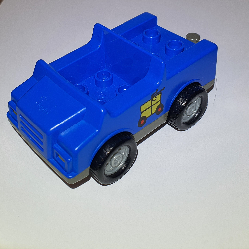 Lego Duplo Car with 2 x 2 Studs and Dark Gray Base and Yellow Package on Wheels Print