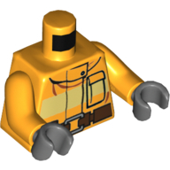 Lego Torso Fire Suit with Stripe and Utility Belt Print, Bright Light Orange Arms, Dark Bluish Gray Hands / Bright Light Orange