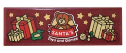 Tile 2 x 6 with Dark Orange Teddy Bear, 'SANTA'S Toys and Games', Presents, Toys, and Gold Stars Pattern (Sticker) - Set 10308