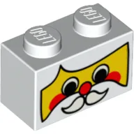 Brick 1 x 2 with Santa Claus Face Print / White