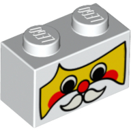Lego Brick 1 x 2 with Santa Claus Face Print / White