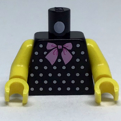 Lego Torso with Bright Pink Bow Tie, White Polka Dots Print, Yellow Arms and Hands / Black