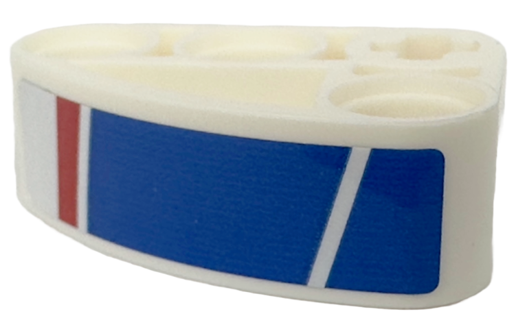 Lego Technic, Liftarm, Modified L-Shape Quarter Ellipse Thick 2 x 3 with Red and Blue Stripes Pattern Model Right Side (Sticker) - Set 42153