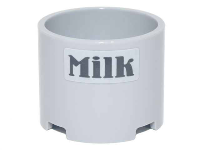 Lego Brick, Round 3 x 3 x 2 with Recessed Center and Axle Hole with Black 'Milk' Pattern (Sticker) - Set 10290