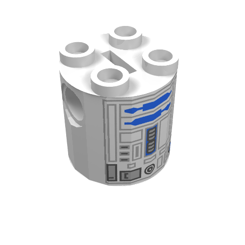 Lego Brick Round 2 x 2 x 2 Robot Body, no Axle Holder with Blue and Gray Astromech Droid Print (R2-D2)