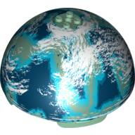 Lego Dome Hemisphere 11 x 11 with 2 x 2 Studs on Top and Naboo Blue / Green Planet Print (9674) / Sand Green