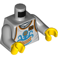 Lego Torso Basket Ball Shirt, 'Squids', 22, Orange Trim Print, Light Bluish Gray Arms, Yellow Hands / Light Bluish Gray