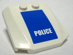Lego Wedge 4 x 4 x 2/3 Triple Curved with White 'POLICE' on Blue Background Pattern (Sticker) - Set 7741