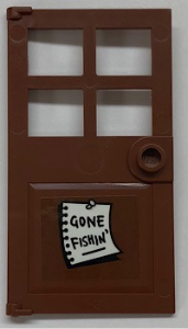 Lego Door 1 x 4 x 6 with 4 Panes and Stud Handle with 'GONE FISHIN'' Pattern (Sticker) - Set 21310
