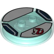 Function Brick Round 4 x 4 x 2/3 with 2 Studs and Ghostbusters Logo Print / Trans-Light Blue