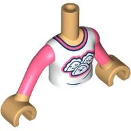 Minidoll Torso Girl with White Shirt, Coral Sleeves, Collar, Tacos Print, Warm Tan Arms and Hands / Warm Tan