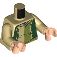 Lego Torso, Sweater, Dark Green/Olive Green Stripes, Light Bluish Grey Shirt print, Tan Arms, Light Nougat Hands / Tan