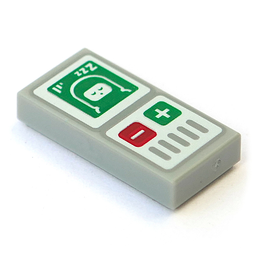 Lego Tile 1 x 2 with Sleeping Classic Space Baby, Red/Green Buttons print / Light Bluish Gray