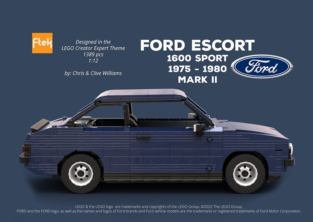 Lego Ford Escort 1600 Sport Mk II - 1975 to 1980 (Blue)